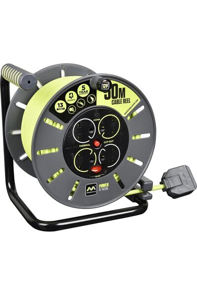 Masterplug 50 Meter Pro-XT Two Sockets, 2 USB Ports, Cable Reel with Heat Cut-Off Feature and Power Switch,