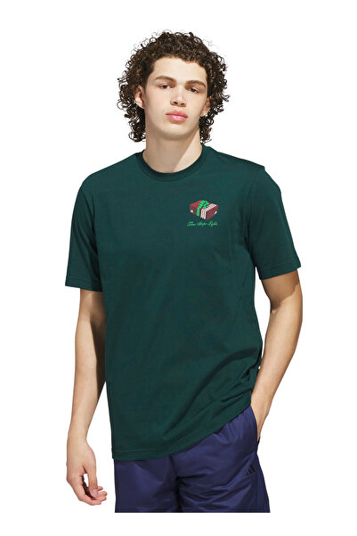 adidas JN2498 M HLDY GFTBOX T Σκούρο πράσινο μπλουζάκι με λαιμόκοψη κανονικό ανδρικό μπλουζάκι