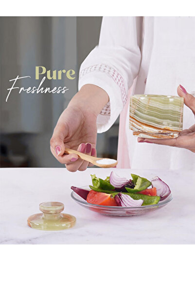 Radicaln مرطبان ملح رخامي أنيق من العقيق الأخضر - منظم مطبخ فاخر