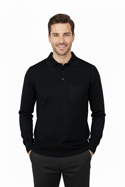 Oppland Erkek Kazak Polo Yaka Yün Tarzı Dokuma Cepli Klasik Model Tam Kalıp