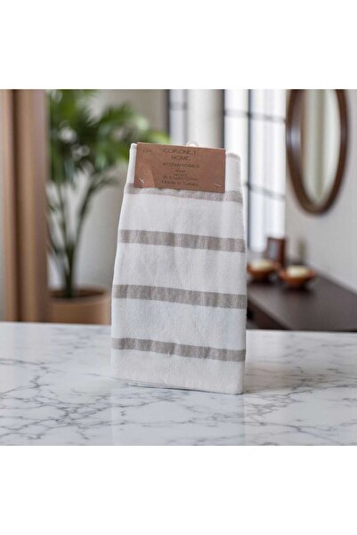 Ercahome tekstil منشفة مطبخ مخططة بلون كريمي مصنوعة من القطن بنسبة 100%