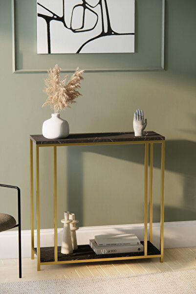 Phobia Midas Siyah Mermer Desen Gold Metal Dresuar Konsol 1826