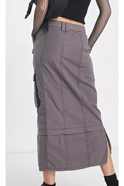 september island Charcoal Gray Y2k Cargo Long Maxi Skirt