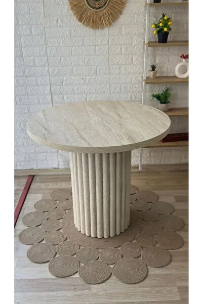 silla Concept Traverten Mermer Görünümlü Yuvarlak Ptt Ayak Masa (90 CM)