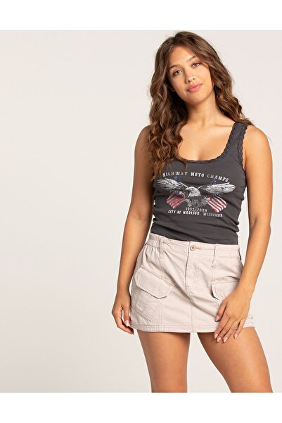 september island Sonya Bej Balık Sırtı Kumaş Kargo Mini Etek