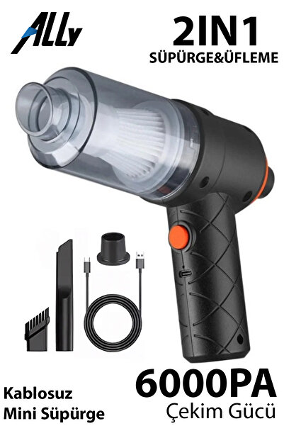 Ally M2037 6000R Portatif Vakumlu Üflemeli Mini Araç Süpürgesi - Toz ve Kül T...