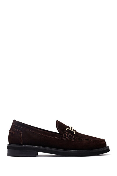 Derimod Women's Brown Buckle Suede Leather Loafer 25Afd260210