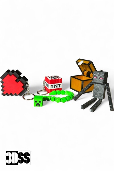 3DSS Minecraft 5'li Figür Seti Pinyata Dolum Hediyelik Clicker Kalp Anahtarlı...