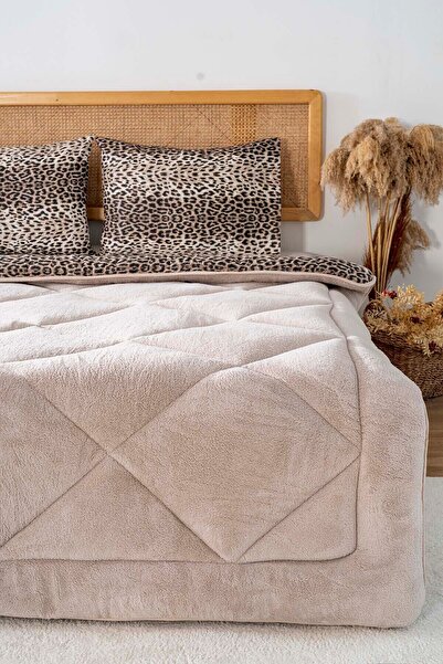 DAMIEN Diamond Çift Kişilik Tropical Uyku Seti -Bej Leopar Armony Desen 6 Parça Uyku Set V2