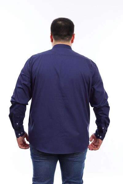 TOUSUS Ανδρικό μακρυμάνικο πουκάμισο με μπλέ μπλέ βαμβακερό γιακά με τσέπες (10304)