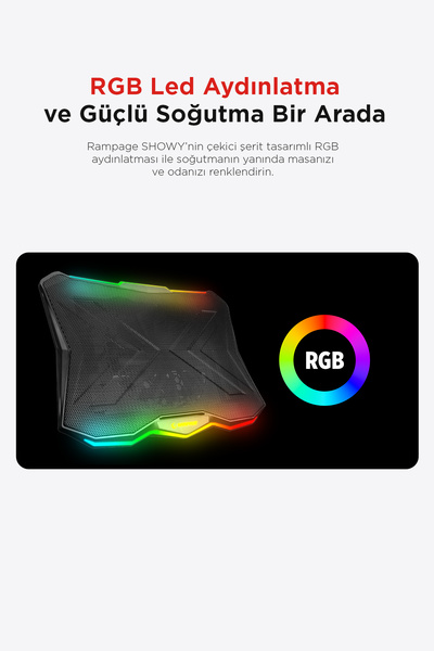 Rampage Ad-Rc8 Showy 180mm Fan15-17.3 Rgb Notebook Soğutucu Stand Laptop Soğutucu Gaming