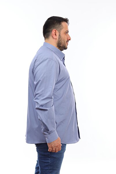 TOUSUS Ανδρικό μακρυμάνικο πουκάμισο μεγάλου μεγέθους μπλε-γκρι βαμβακερό γιακά με τσέπες (6258)