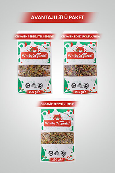 White Organic Organik Sebzeli Bebek Makarna Seti 3adet Tuzsuz Sütsüz Yumurtas...