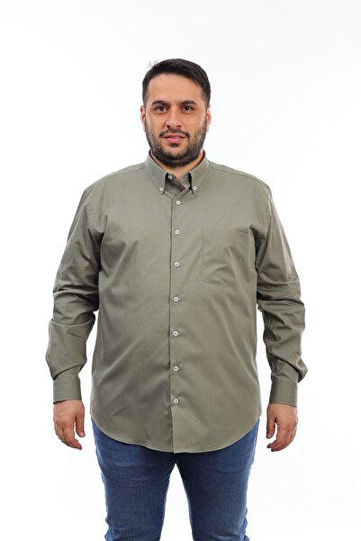 TOUSUS Ανδρικό πουκάμισο με μακρυμάνικο πέτο με πράσινο βαμβακερό κουμπί (735)
