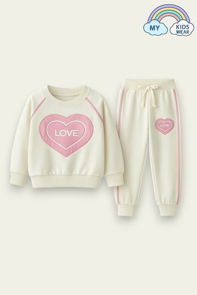 My Kids Wear Girl's Heart School Tracksuit - Love Patterned Age 3-10 12041