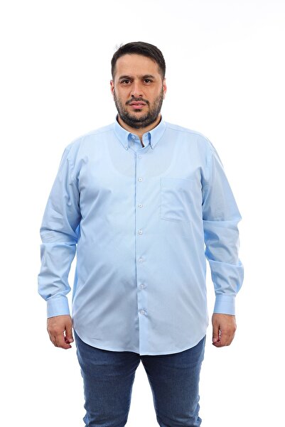 TOUSUS Ανδρικό μακρυμάνικο πουκάμισο με μπλε βαμβακερό γιακά με κουμπιά (340)