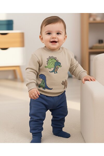 voyyo kids baby ERKEK BEBEK DİNAZOR BASKILI MEVSİMLİK 3-6-9-12-18 AY ALT ÜST BEBEK TAKIMI