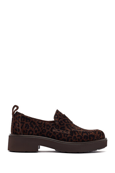 Derimod Women's Leopard Patterned Suede Leather Masculine Loafer 25Afd201710