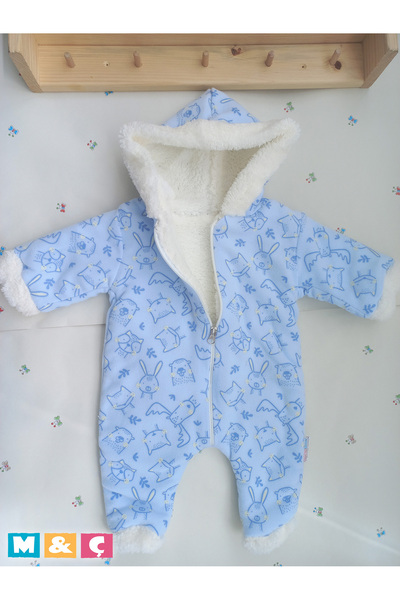 MÇ FAMİLY STORe Baby Thick Winter Zippered Hooded Plush Purple Jumpsuit Thi̇ck Fleece Jumpsuit
