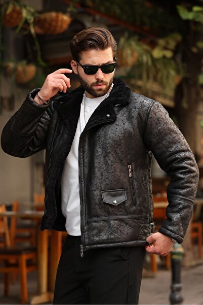 Fiyesmen kürklü suni deri erkek mont -1119-