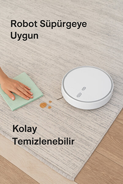 Badelya Home Krem Gri Modern Doğal Taban Saçaklı Özel Ölçü Salon Koridor Mutfak Çocuk Oturma Odası Halısı Yolluk