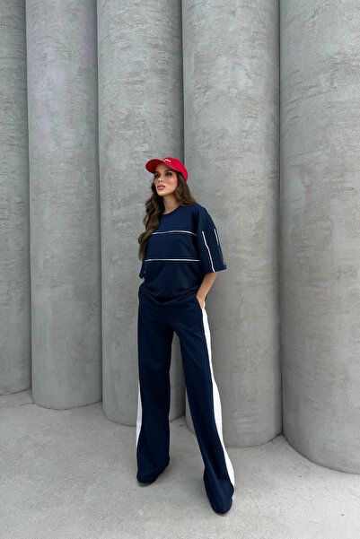 Bliss Γυναικείο σετ αθλητικής φόρμας με κοντό μανίκι με ριγέ άνετο κάτω μέρος