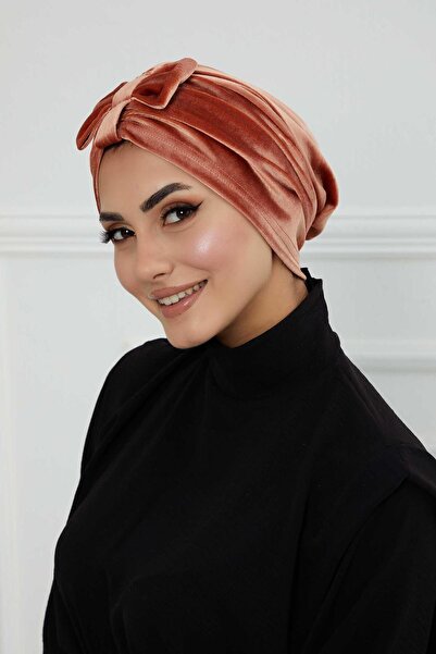 Aisha's Design Βελούδινο μπονέ με φιόγκο στο μπροστινό μέρος, σολομός, b-7k, σολομός