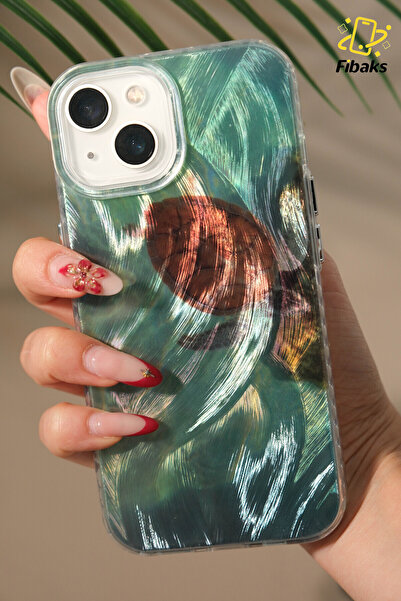 Fibaks Iphone 13/14/15 case holographic caretta turtle pattern shock absorbing camera protected silicone