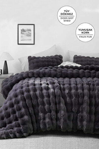 Evlen Home Collection Комплект ковдр з хутром Односпальний наповнений плюшеви...