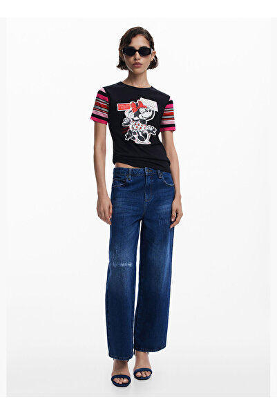 Desigual Desigual Bisiklet Yaka Baskılı Siyah Kadın T-Shirt 25SWTK39