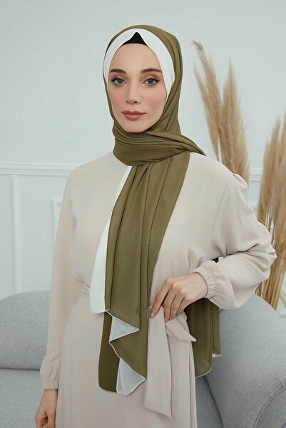 Aisha's Design Double-Sided Chiffon Shawl,Cts-10,Khaki - Off White