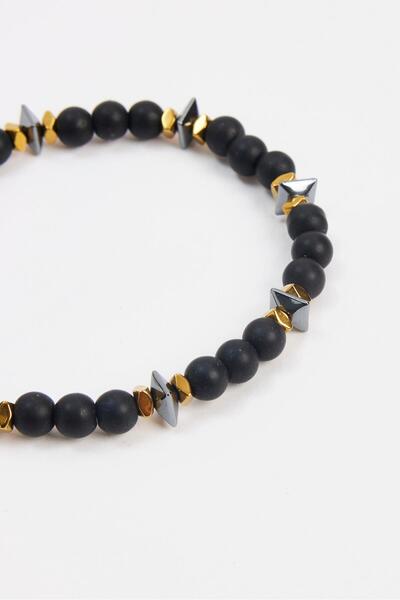 Tudors Μαύρο Unisex βραχιόλι από φυσική πέτρα