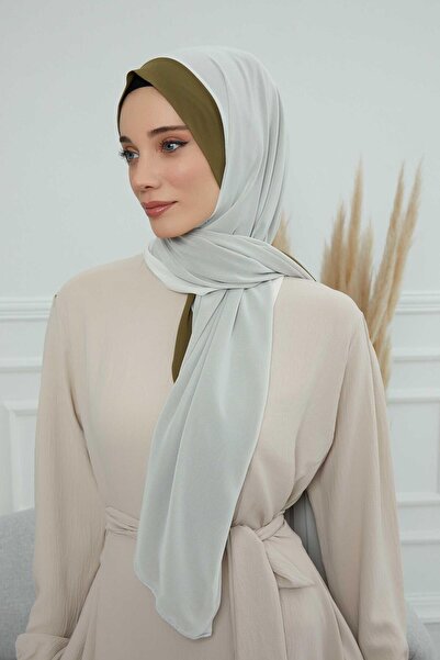 Aisha's Design Double-Sided Chiffon Shawl,Cts-10,Khaki - Off White