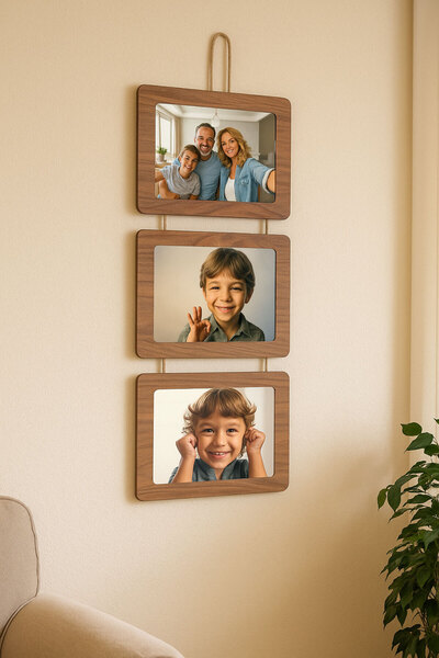 Studyo Plus İzmir Ahsap 3'lü 15x21 Cm İpli Fotograf çerçevesi yatay Kemençe Renk