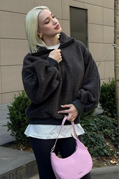 Madmext Zakouřená plyšová mikina se zipem MG1413