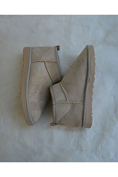 M Miel Kadın Bej Ultra Mini Süet Bot İçi Kürklü Kışlık Bot&Bootie