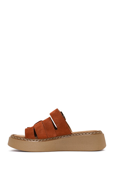 Derimod Women's Cinnamon Thick Soled Suede Leather Comfort Slippers 25Sfd 341310