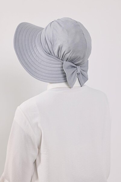 Aisha's Design Combed Cotton Bonnet Turban with Detachable Bow on the Back, S-4, Gray 2