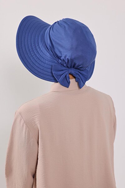 Aisha's Design Combed Cotton Bonnet Turban with Detachable Bow on the Back, S-4, Indigo