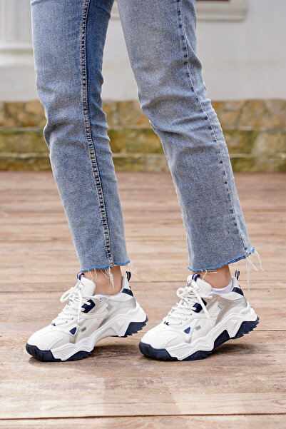 Marjin Damen Sneaker mit hoher Sohle, Schnürschuh, Sportschuhe Virez Silber