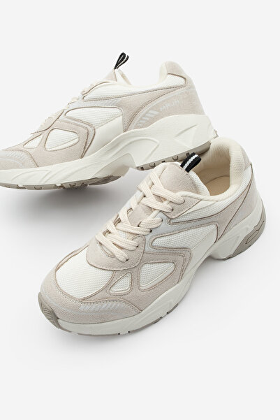 Marjin Kadın Sneaker Kalın Taban Bağcıklı File Detaylı Spor Ayakkabı Yuvez Bej