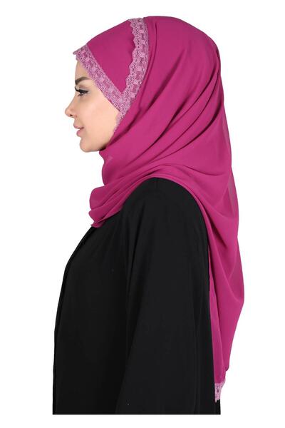 Ayşe Tasarım Πρακτικό σάλι από σιφόν με δαντέλα στις άκρες, cps-28, φούξια