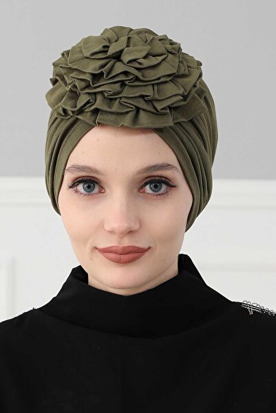 Aisha's Design Rose Combed Cotton Bonnet, B-21, Khaki
