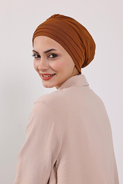 Aisha's Design Combed Cotton Bonnet Turban with Detachable Bow on the Back, S-4, Tile