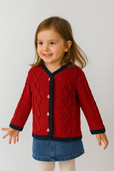 Minora Thick Knitwear Execution Pattern Single Band Cardigan RED