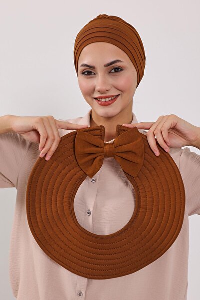 Aisha's Design Combed Cotton Bonnet Turban with Detachable Bow on the Back, S-4, Tile