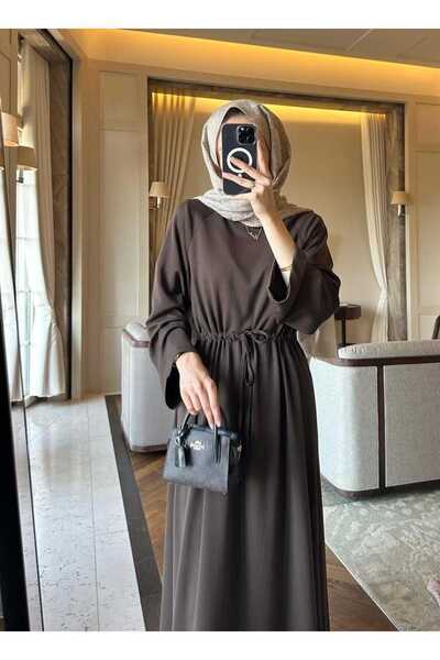 moda paketi New Season Hijab Dress Modal Fabric Waist with Tunnel Brown