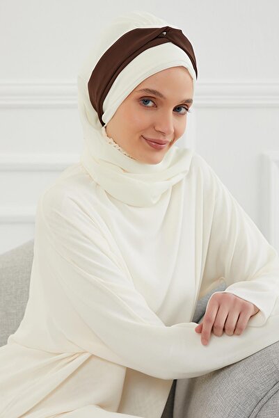 Ayşe Tasarım Double Color Design Chiffon Ready-To-Wear Turban,Ht-46,Ht-46,Cream - Brown