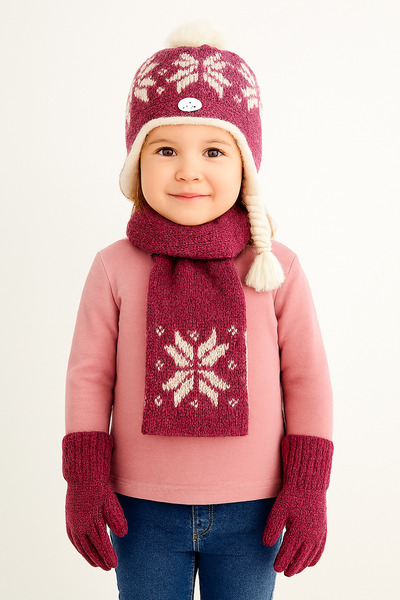 GONCA ŞAPKA Set de 3 mănuși pentru eșarfă pentru fetiță de 3-8 ani