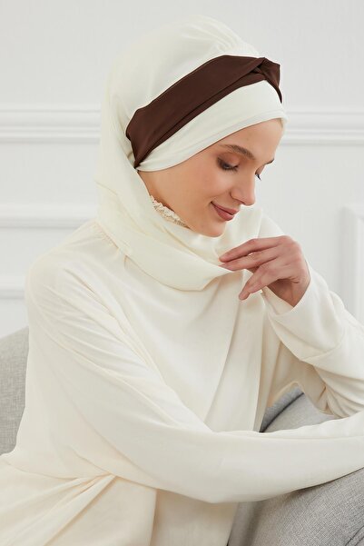 Ayşe Tasarım Double Color Design Chiffon Ready-To-Wear Turban,Ht-46,Ht-46,Cream - Brown